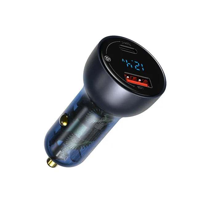 Baseus 65W PPS Car Charger USB Type C Dual Port PD QC Fast Charging For Laptop Translucent Car Phone Charger For iPhone