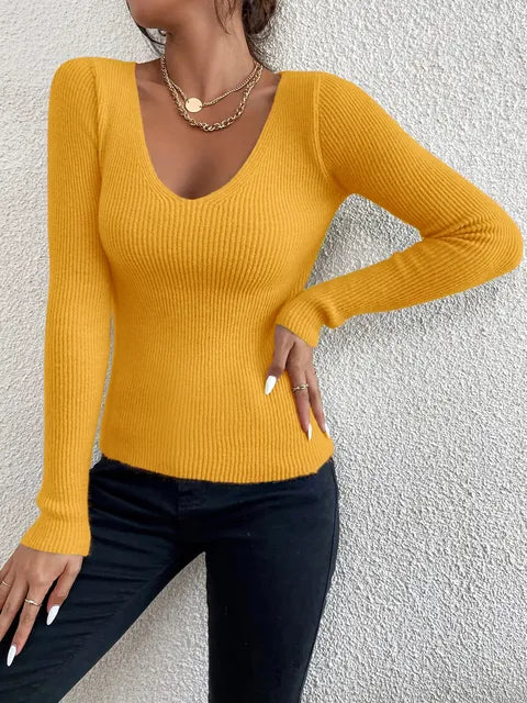 On Sale Winter Spring Women Casual Long Sleeve Knit V Neck Pullover Sweater Femme Basic Pull JerseyTops Fashion Blouses Clothes