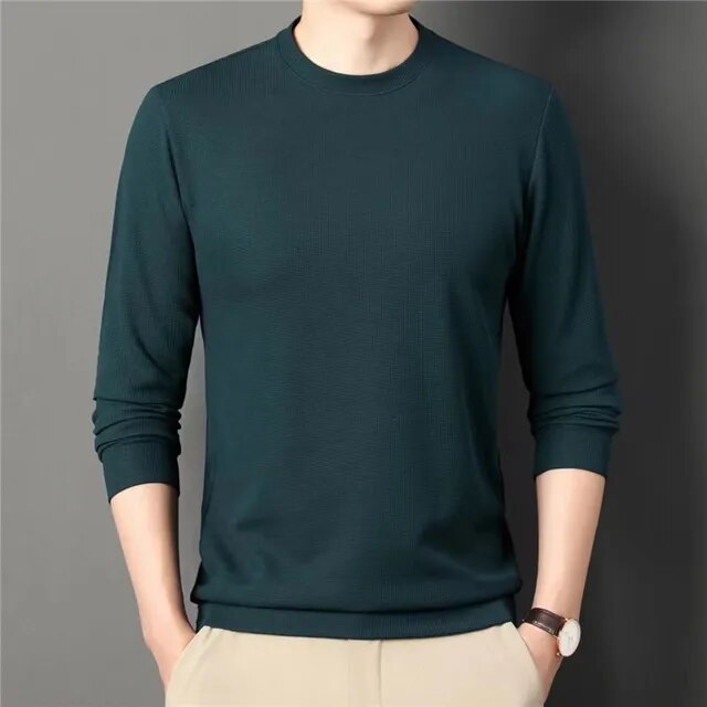 2023 New Autumn Men's T-shirts Solid O-neck Long Sleeve Spring Casual Men Clothing Business Tshirt for Male Tops Tee