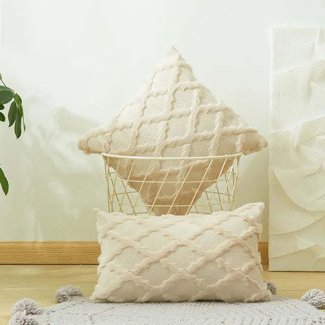 Plush 3D Rhombus Geometry Solid Soft Throw Pillowcase 30x50 40x40cm Embroidery Cushion Cover for Living Room Sofa Decoration