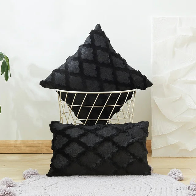 Plush 3D Rhombus Geometry Solid Soft Throw Pillowcase 30x50 40x40cm Embroidery Cushion Cover for Living Room Sofa Decoration