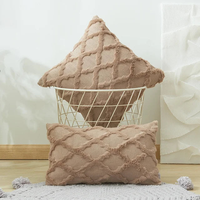 Plush 3D Rhombus Geometry Solid Soft Throw Pillowcase 30x50 40x40cm Embroidery Cushion Cover for Living Room Sofa Decoration