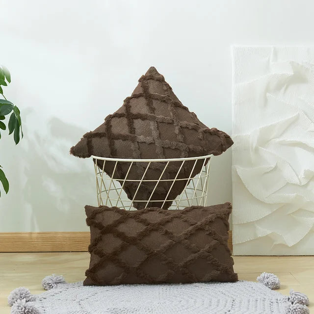 Plush 3D Rhombus Geometry Solid Soft Throw Pillowcase 30x50 40x40cm Embroidery Cushion Cover for Living Room Sofa Decoration