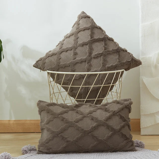 Plush 3D Rhombus Geometry Solid Soft Throw Pillowcase 30x50 40x40cm Embroidery Cushion Cover for Living Room Sofa Decoration