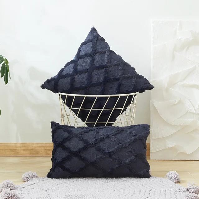 Plush 3D Rhombus Geometry Solid Soft Throw Pillowcase 30x50 40x40cm Embroidery Cushion Cover for Living Room Sofa Decoration