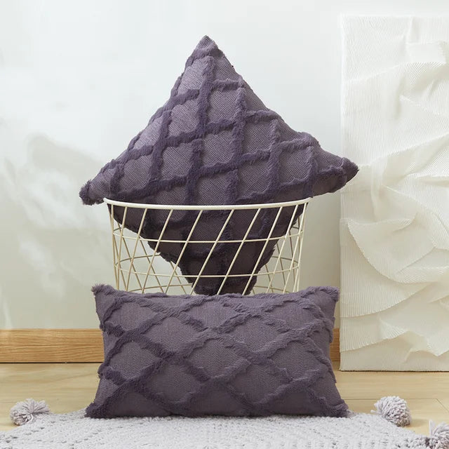 Plush 3D Rhombus Geometry Solid Soft Throw Pillowcase 30x50 40x40cm Embroidery Cushion Cover for Living Room Sofa Decoration