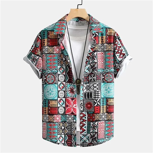 Men'S Shirts Hawaiian Striped Print Short Sleeve Casual Tops Lapel Oversized Printed Shirt Harajuku Streetwear Dazn Y2k Clothes