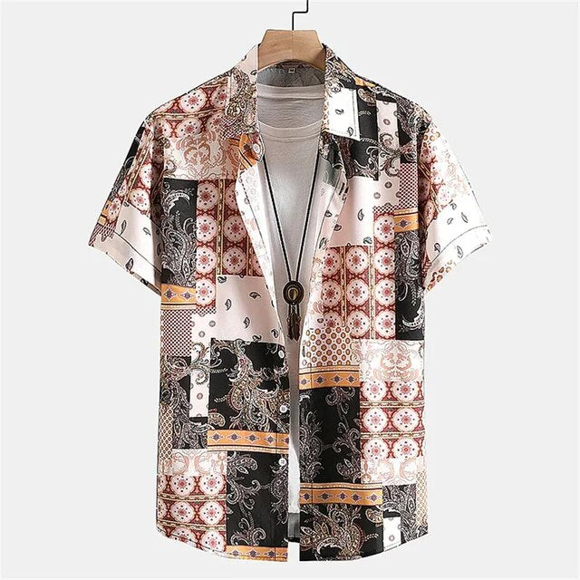 Men'S Shirts Hawaiian Striped Print Short Sleeve Casual Tops Lapel Oversized Printed Shirt Harajuku Streetwear Dazn Y2k Clothes