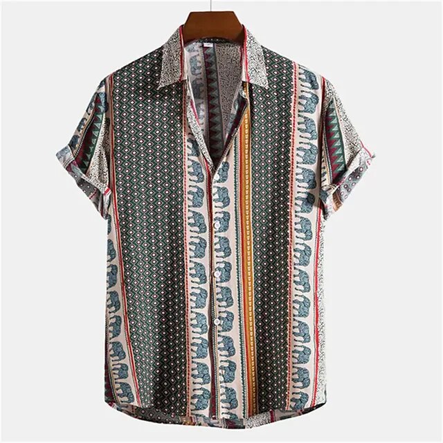 Men'S Shirts Hawaiian Striped Print Short Sleeve Casual Tops Lapel Oversized Printed Shirt Harajuku Streetwear Dazn Y2k Clothes