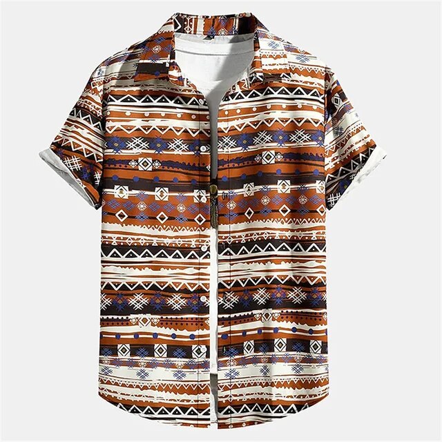 Men'S Shirts Hawaiian Striped Print Short Sleeve Casual Tops Lapel Oversized Printed Shirt Harajuku Streetwear Dazn Y2k Clothes