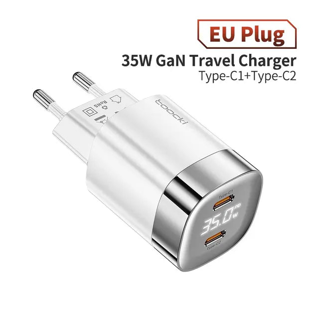 Toocki 35W USB Phone Charger GaN USB Type C Quick Charge PD3.0 High Speed Charger Korea EU Plug for Laptop Xiaomi iPhone 13 12