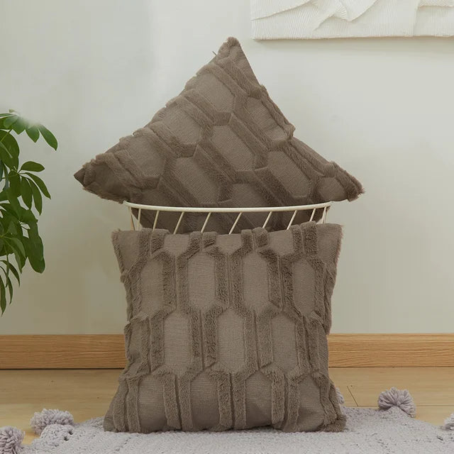 Plush 3D Rhombus Geometry Solid Soft Throw Pillowcase 30x50 40x40cm Embroidery Cushion Cover for Living Room Sofa Decoration