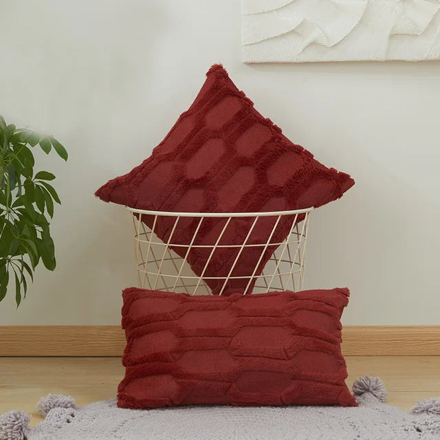 Plush 3D Rhombus Geometry Solid Soft Throw Pillowcase 30x50 40x40cm Embroidery Cushion Cover for Living Room Sofa Decoration