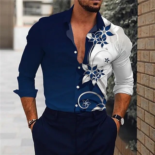 Autumn Floral Men's Long Sleeve Shirts Trend Ethnic Style Men's Clothing Fashion Personality Casual Shirt Men's Long Sleeve Tops