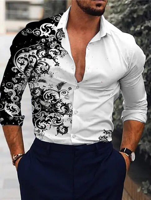 Autumn Floral Men's Long Sleeve Shirts Trend Ethnic Style Men's Clothing Fashion Personality Casual Shirt Men's Long Sleeve Tops