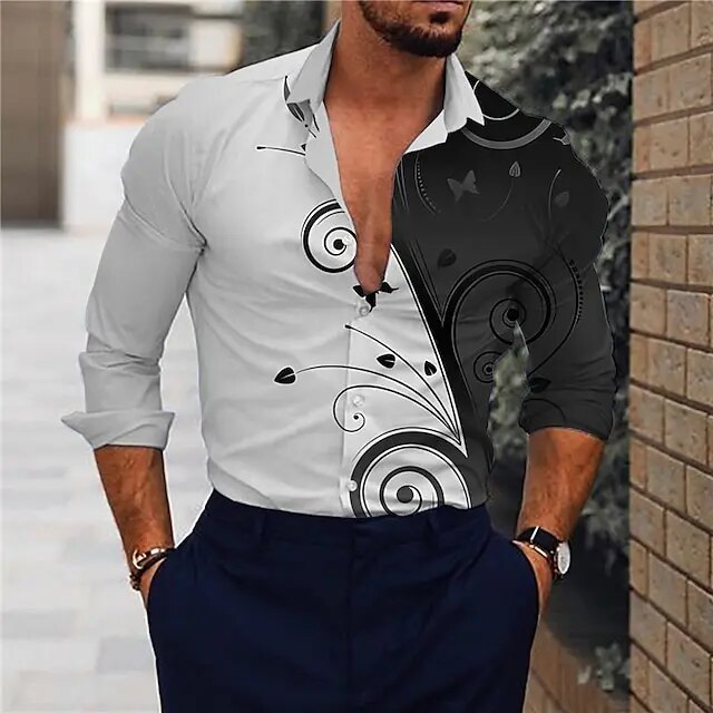 Autumn Floral Men's Long Sleeve Shirts Trend Ethnic Style Men's Clothing Fashion Personality Casual Shirt Men's Long Sleeve Tops