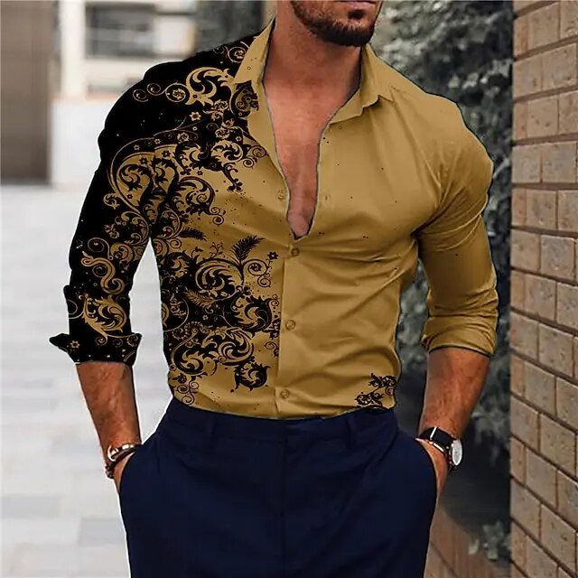 Autumn Floral Men's Long Sleeve Shirts Trend Ethnic Style Men's Clothing Fashion Personality Casual Shirt Men's Long Sleeve Tops