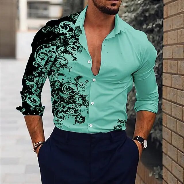 Autumn Floral Men's Long Sleeve Shirts Trend Ethnic Style Men's Clothing Fashion Personality Casual Shirt Men's Long Sleeve Tops