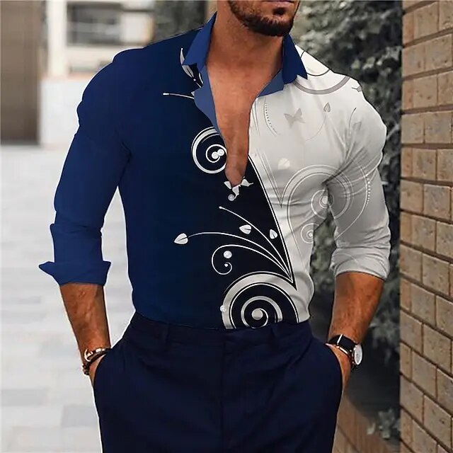 Autumn Floral Men's Long Sleeve Shirts Trend Ethnic Style Men's Clothing Fashion Personality Casual Shirt Men's Long Sleeve Tops