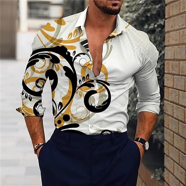 Autumn Floral Men's Long Sleeve Shirts Trend Ethnic Style Men's Clothing Fashion Personality Casual Shirt Men's Long Sleeve Tops