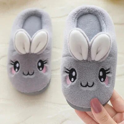 Baby Girls Cotton Slippers 2023 New Winter Children's Cute Rabbit Plush Slippers Boys Home Indoor Shoes Furry Kids Slippers