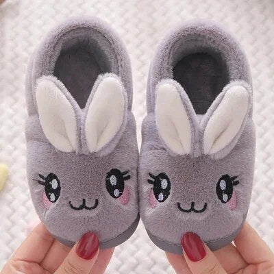 Baby Girls Cotton Slippers 2023 New Winter Children's Cute Rabbit Plush Slippers Boys Home Indoor Shoes Furry Kids Slippers