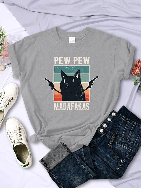 Pew Pew Madafaks Cute Funny Print Women T Shirts Hip Hop Vintage Tee Clothes Creativity Casual Tops Crewneck Womans Short Sleeve