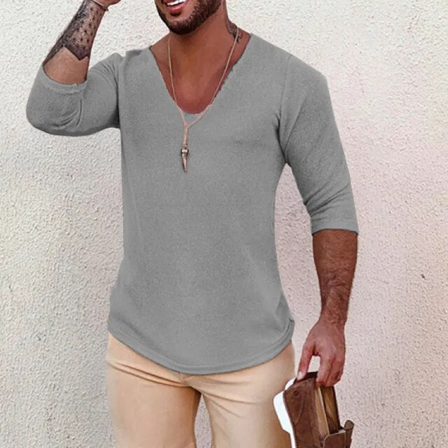 2023 Men's Casual Long Sleeve Kniited Sweaters Thin Style Mens Spring Autumn Clothing Solid V Neck Knitting Pullover Knit Tops