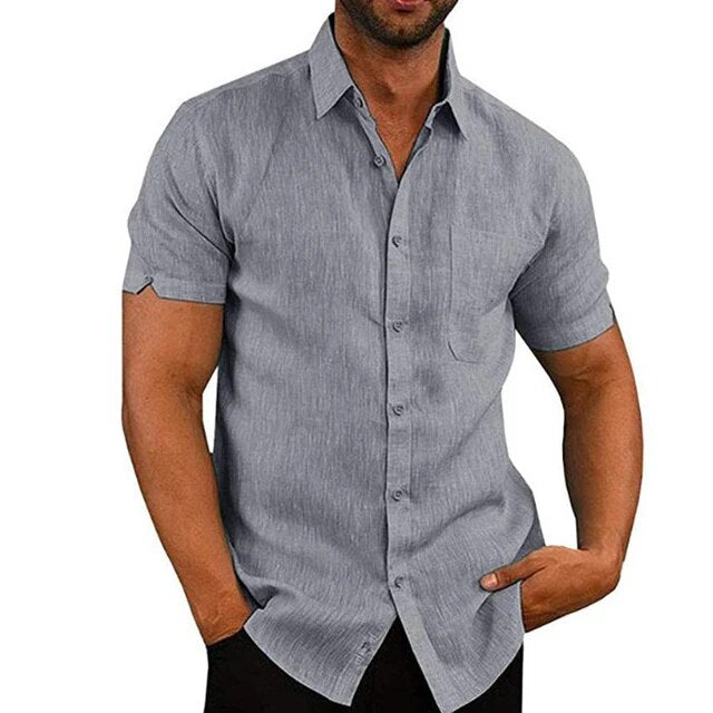 Summer Short Sleeved Men’s Shirt Casual Cotton Linen Shirts For Men Turn-Down Collar Formal Social Shirts Blouses Male Clothes