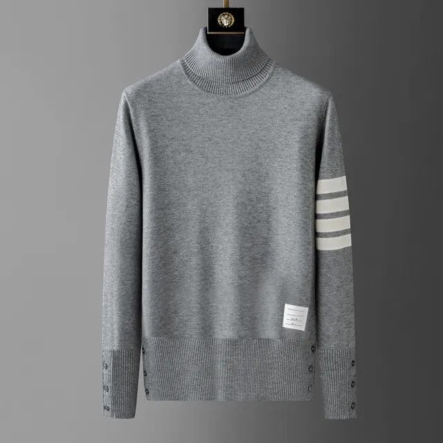 High end luxury brand high neck sweater men personality trend ribbon striped sweater 2023 autumn and winter warm casual pullover