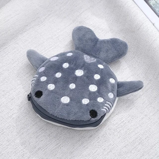 Cartoon Cute Plush Whale Shark Coin Purse Wallet Portable Coin Bag Key Earphone Coin Organizer Pouch Zipper Bag Earphone Pouch k