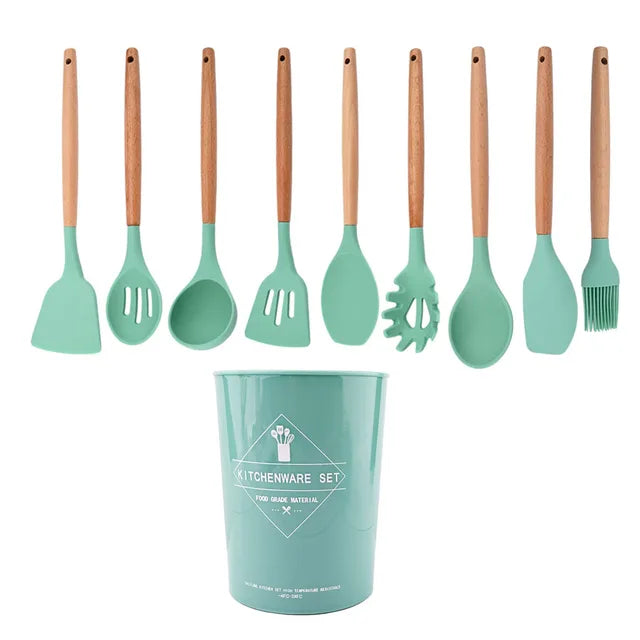 Blue Heat Resistant Silicone Kitchenware Cooking Utensils Set Kitchen Non-Stick Cooking Utensils Baking Tools With Storage Box