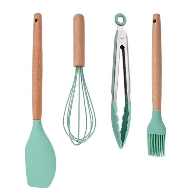 Blue Heat Resistant Silicone Kitchenware Cooking Utensils Set Kitchen Non-Stick Cooking Utensils Baking Tools With Storage Box