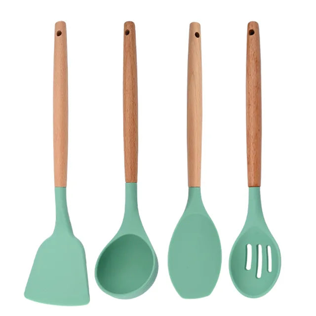 Blue Heat Resistant Silicone Kitchenware Cooking Utensils Set Kitchen Non-Stick Cooking Utensils Baking Tools With Storage Box