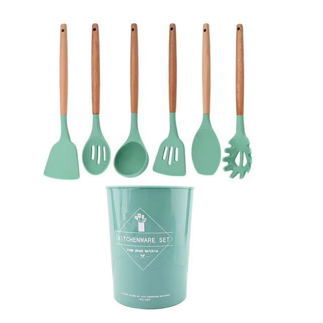 Blue Heat Resistant Silicone Kitchenware Cooking Utensils Set Kitchen Non-Stick Cooking Utensils Baking Tools With Storage Box