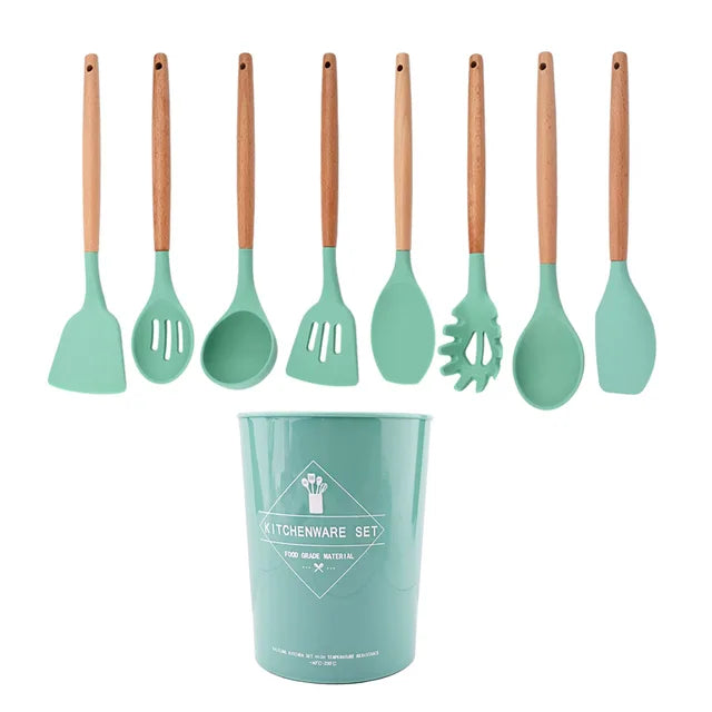 Blue Heat Resistant Silicone Kitchenware Cooking Utensils Set Kitchen Non-Stick Cooking Utensils Baking Tools With Storage Box