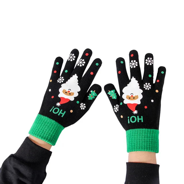 Christmas Gloves / Socks Cute Santa Touch Screen Knit Warm Fingerless Gloves Cute Print Pattern Christmas Decoration Socks D49