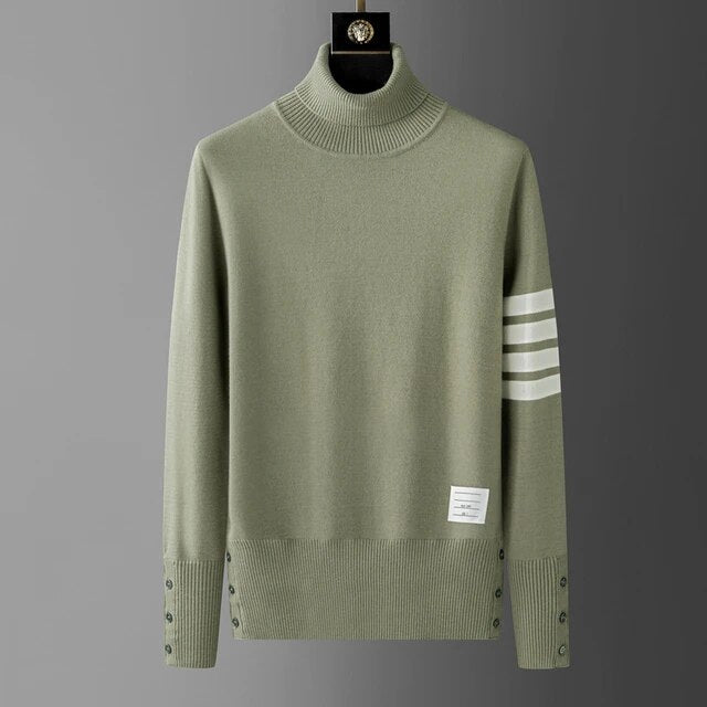 High end luxury brand high neck sweater men personality trend ribbon striped sweater 2023 autumn and winter warm casual pullover