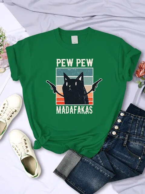 Pew Pew Madafaks Cute Funny Print Women T Shirts Hip Hop Vintage Tee Clothes Creativity Casual Tops Crewneck Womans Short Sleeve