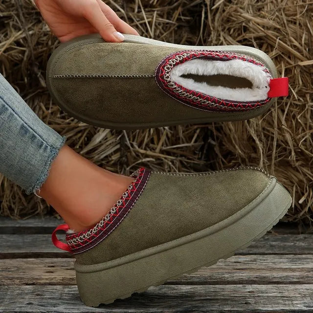 New Winter Retro Women Snow Warm Suede Leather Lazy Loafers Boots Shoes Woman Lady Female Flat Bottine Botas Boots Mujer Shoes