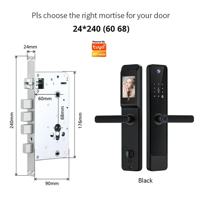 YRHAND Tuya Wifi Digital Electronic Smart Door Lock With Biometric Camera Fingerprint Peephole 6068 Smart Door Lock