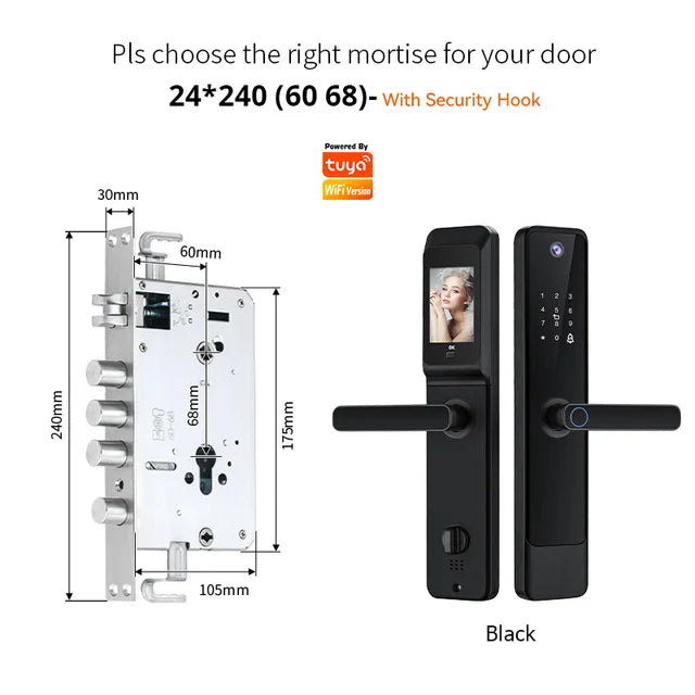 YRHAND Tuya Wifi Digital Electronic Smart Door Lock With Biometric Camera Fingerprint Peephole 6068 Smart Door Lock