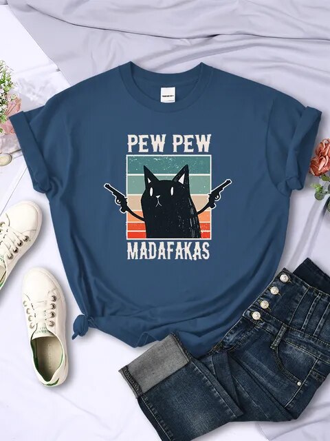 Pew Pew Madafaks Cute Funny Print Women T Shirts Hip Hop Vintage Tee Clothes Creativity Casual Tops Crewneck Womans Short Sleeve