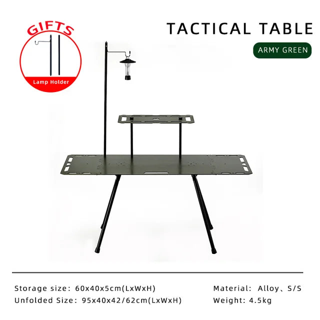 WILD JOURNEY OUTDOOR TACTICAL TABLE CAMPING MULTIFUNCTIONAL EXPANSION FOLDING TABLE PORTABLE MILITARY STYLE ALUMINUM ALLOY LIGHT