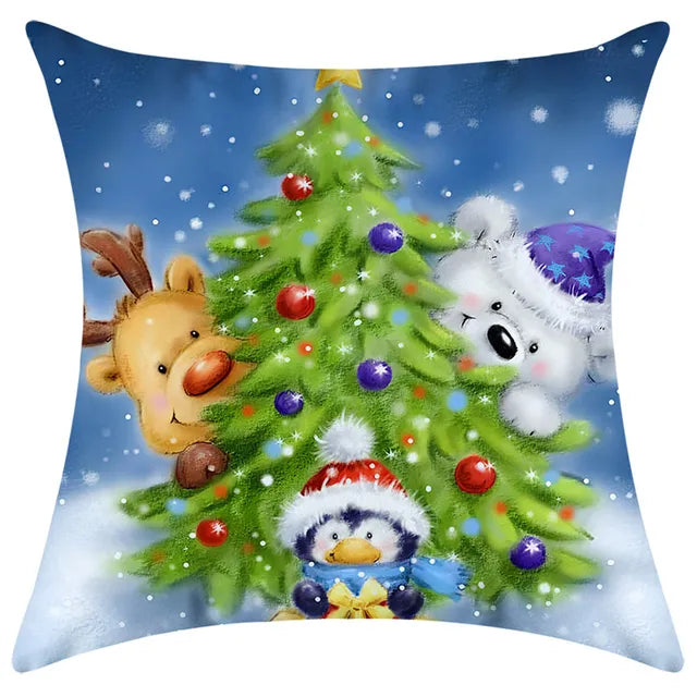 40/45/50/60cm Christmas Santa Claus PIllowcase Home Decorative Sofa Cushion Covers Living Room Cute Bear Snowmen Pillow Cover