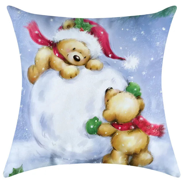 40/45/50/60cm Christmas Santa Claus PIllowcase Home Decorative Sofa Cushion Covers Living Room Cute Bear Snowmen Pillow Cover