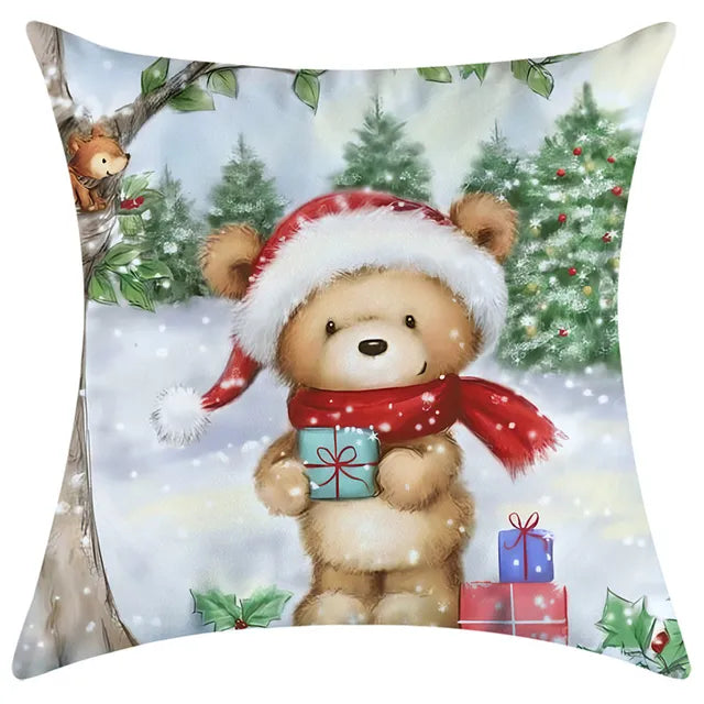 40/45/50/60cm Christmas Santa Claus PIllowcase Home Decorative Sofa Cushion Covers Living Room Cute Bear Snowmen Pillow Cover