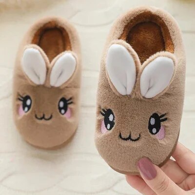 Baby Girls Cotton Slippers 2023 New Winter Children's Cute Rabbit Plush Slippers Boys Home Indoor Shoes Furry Kids Slippers