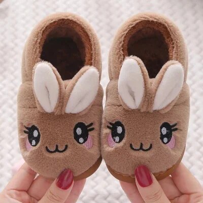 Baby Girls Cotton Slippers 2023 New Winter Children's Cute Rabbit Plush Slippers Boys Home Indoor Shoes Furry Kids Slippers