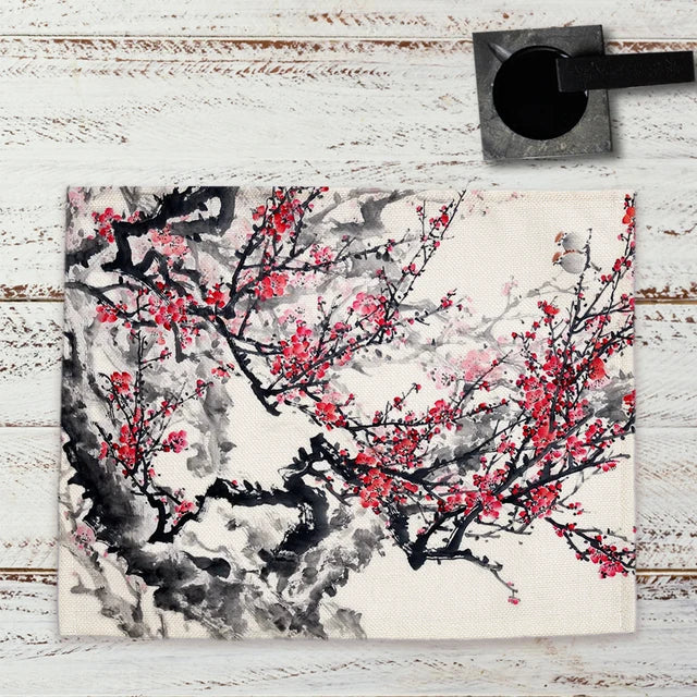 Chinese Landscape Ink Painting Placemat Kitchen Decor Linen Dining Table Mats Coaster Pad Bowl Coffee Cup Mat Tablecloth 42x32CM